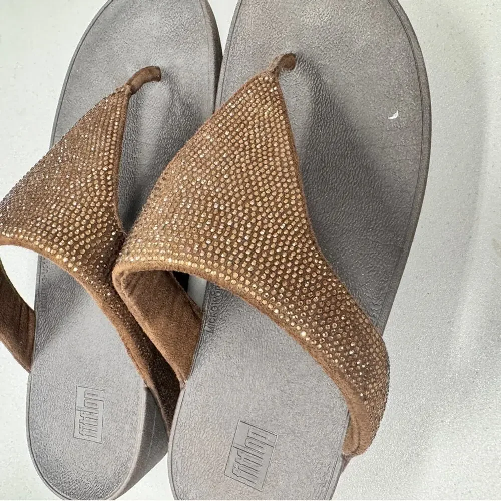 Fitflop Brown Glitter Thong Platform Sandals Womens 11 Beachy Vacation Casual